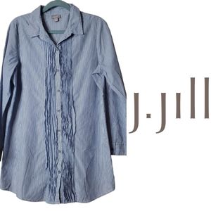 J.Jill  Striped Button Down Shirt Tuxedo Extra Long Tunic Cotton Size  M…